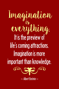 Albert Einstein Imagination Is Everything Lifes Coming Attractions Motivational Red Cool Wall Art Print Poster 12x18