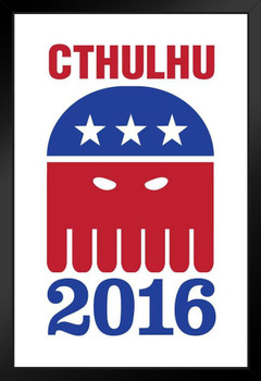 Vote Cthulhu 2020 White Campaign Black Wood Framed Poster 14x20