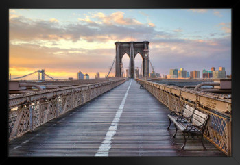 Brooklyn Bridge at Sunrise New York City Photo Art Print Black Wood Framed Poster 20x14