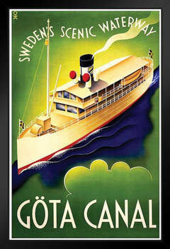 Gota Canal Sweden Vintage Illustration Travel Art Deco Vintage French Wall Art Nouveau 1920 French Advertising Vintage Poster Prints Art Nouveau Decor Black Wood Framed Art Poster 14x20