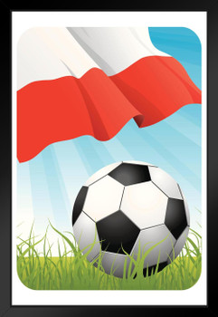 Poland Soccer Ball and Flag Sports Black Wood Framed Poster 14x20