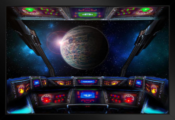 Planet G Gliese 581g Exoplanet From Spaceship Cockpit Art Print Black Wood Framed Poster 20x14