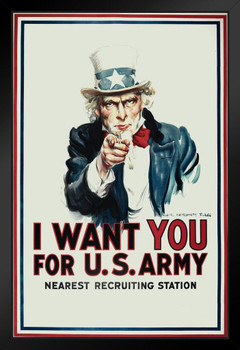 Uncle Sam I Want You For The Army WPA War Propaganda Black Wood Framed Poster 14x20