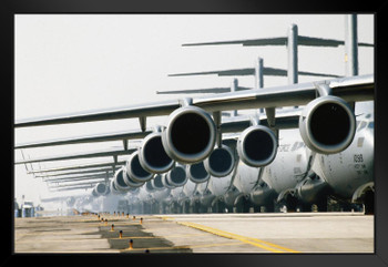 Row of C17 Globemaster III Planes on Runway Photo Photograph Black Wood Framed Art Poster 20x14