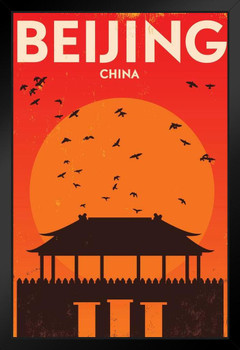 Beijing China Retro Travel Black Wood Framed Art Poster 14x20