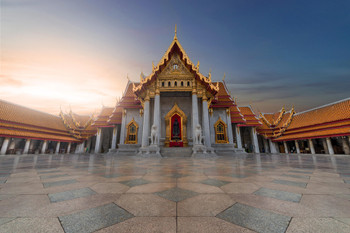Marble Temple Wat Benchamabophit Bangkok Thailand Sunrise Photo Cool Wall Decor Art Print Poster 18x12