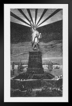 Statue of Liberty Victorian 1878 Engraving Art Print Black Wood Framed Poster 14x20