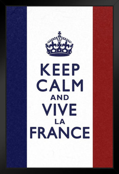 Keep Calm and Vive La France Flag Art Print Black Wood Framed Poster 14x20