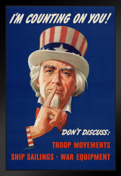 WPA War Propaganda Uncle Sam Im Counting On You Black Wood Framed Art Poster 14x20