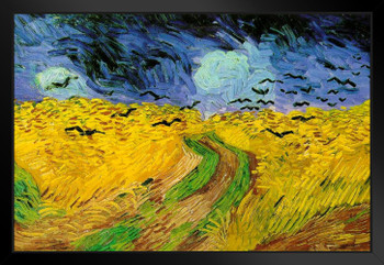 Vincent Van Gogh Wheatfield with Crows Van Gogh Wall Art Impressionist Painting Style Nature Spring Crow Wall Decor Landscape Field Poster Gothic Artwork Black Wood Framed Art Poster 20x14