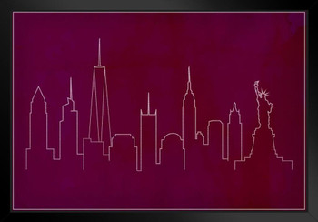 Skyline New York City Maroon Black Wood Framed Poster 14x20