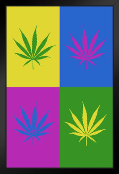 Marijuana Weed Pot Cannabis Joint Blunt Bong Leaves Pop Art Bright Room Dope Gifts Guys Propaganda Smoking Stoner Reefer Stoned Sign Buds Pothead Dorm Walls Black Wood Framed Art Poster 14x20