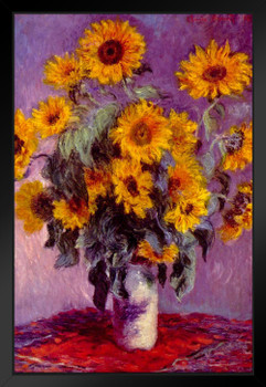 Claude Monet Bouquet of Sunflowers 1881 Impressionist Oil Canvas Still Life Painting Vivid Colors Black Wood Framed Poster 14x20