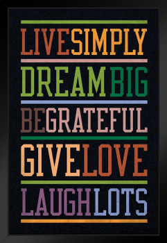 Live Simply Dream Big Black Multi Black Wood Framed Poster 14x20