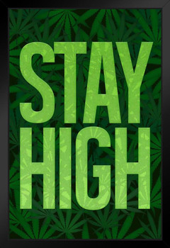 Stay High Marijuana Cannabis Bud Pot Joint Weed Ganja Bong Blunt College Humor Leaves Black Wood Framed Poster 14x20