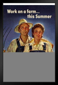 WPA War Propaganda Work On A Farm This Summer US Crop Corp Black Wood Framed Poster 14x20