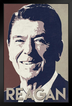 President Ronald Reagan Pop Art Portrait Republican Politics Politician POTUS Tan Black Wood Framed Poster 14x20