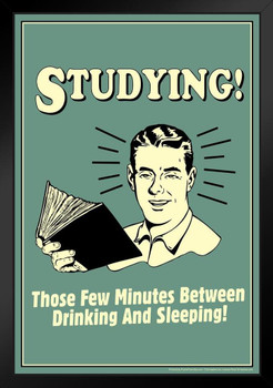 Studying! Those Few Minutes Between Drinking And Sleeping! Retro Humor Black Wood Framed Poster 14x20