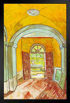 Vincent Van Gogh The Entrance Hall of Saint Paul Hospital Van Gogh Wall Art Impressionist Portrait Painting Style Fine Art Home Decor Realism Romantic Artwork Black Wood Framed Art Poster 14x20