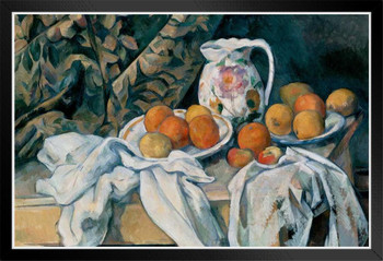 Cezanne Still Life with a Curtain Impressionist Posters Paul Cezanne Art Prints Nature Landscape Painting Fruit Wall Art French Artist Wall Decor Romantic Art Black Wood Framed Art Poster 20x14