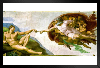 Michelangelo The Creation Adam Fresco Sistine Chapel Ceiling Realism Romantic Artwork Michelangelo Prints Biblical Drawings Portrait Painting Wall Art Black Wood Framed Art Poster 14x20