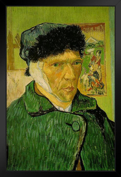 Vincent van Gogh Self Portrait Bandaged Ear Poster 1889 Face Self Picture Post Impressionist Painting Black Wood Framed Art Poster 14x20