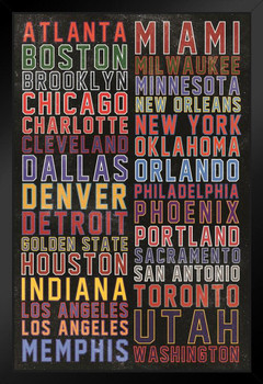 Sports Team Cities Colorful Black Wood Framed Poster 14x20