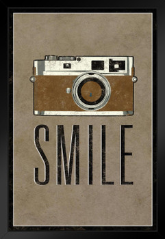 Smile Camera Brown Black Wood Framed Art Poster 14x20