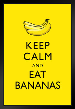 Keep Calm And Eat Bananas Yellow Black Wood Framed Poster 14x20