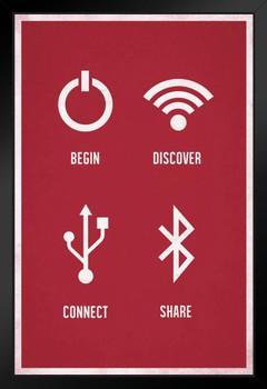 Begin Discover Connect Share Red Black Wood Framed Poster 14x20