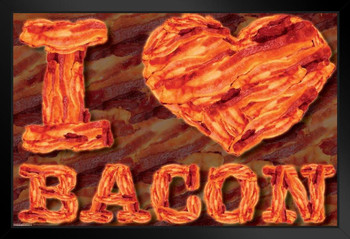 I Love Bacon Humor Black Wood Framed Poster 14x20