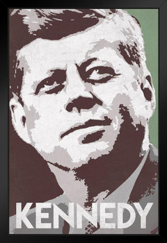 President John F Kennedy Pop Art Portrait Democrat Politics Politician POTUS Green Black Wood Framed Art Poster 14x20