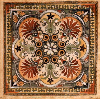 Italian Tile I Pattern Decorative Wall Decor Thick Cardstock Poster 12x12 Editions Limited Vivid Colors Details Shapes Circles Pattern Lines Decorative Frame Orange Brown Green
