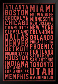 Sports Team Cities Red Text Black Wood Framed Poster 14x20