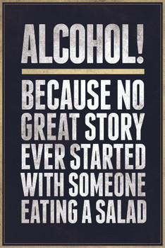 Alcohol Because No Great Story Ever Started With Someone Eating A Salad Cool Wall Decor Art Print Poster 24x36