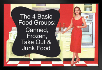 The 4 Basic Food Groups Canned Frozen Take Out & Junk Food Humor Black Wood Framed Poster 20x14