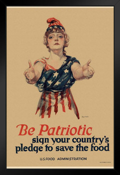 WPA War Propaganda Be Patriotic Sign Your Countrys Pledge To Save Food Black Wood Framed Poster 14x20