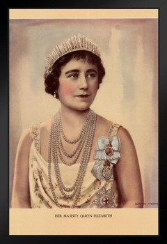 Her Majesty Queen Elizabeth Of Great Britain Wife Of King George VI Queen Mum Vintage Portrait Wearing Crown UK United Kingdom Black Wood Framed Art Poster 14x20