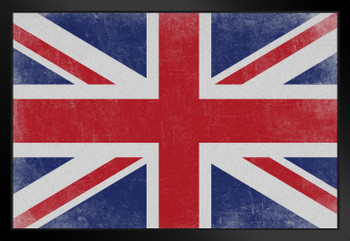 Flags Union Jack British Union Flag Royal Union United Kingdom Distressed Textured Black Wood Framed Art Poster 20x14