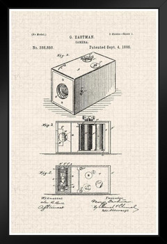 First Film Camera By George Eastman Official Patent Diagram Black Wood Framed Art Poster 14x20