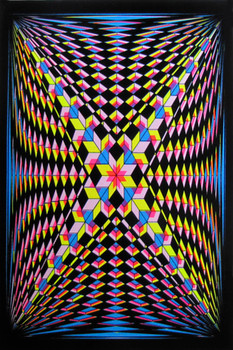 Double V Patterned Glow Dark Fluorescent Ultraviolet Psychedelic Retro Fractal UV Black Light Blacklight Poster 23x35 inch