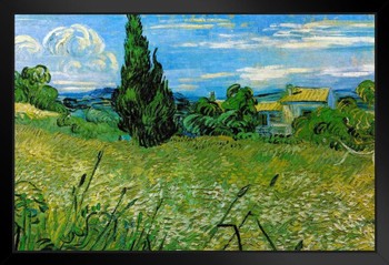 Vincent Van Gogh Green Wheat Field with Cypress Van Gogh Wall Art Impressionist Painting Style Nature Spring Flower Wall Decor Landscape Field Forest Artwork Black Wood Framed Art Poster 20x14