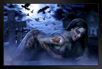 Female Zombie Tom Wood Fantasy Art Black Wood Framed Art Poster 14x20