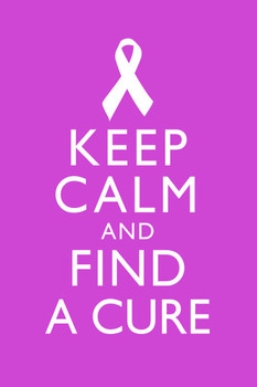 Breast Cancer Keep Calm And Find A Cure Awareness Motivational Inspirational Fuschia Cool Wall Art Print Poster 24x36