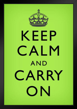 Keep Calm Carry On Motivational Inspirational WWII British Morale Light Green Black Wood Framed Poster 14x20