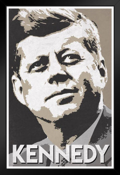 President John F Kennedy Pop Art Portrait Democrat Politics Politician POTUS Tan Black Wood Framed Poster 14x20