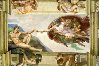 Michelangelo The Creation Adam Fresco Sistine Chapel Ceiling Realism Romantic Artwork Michelangelo Prints Biblical Drawings Portrait Painting Wall Art Canvas Art Cool Wall Decor Art Print Poster 36x24