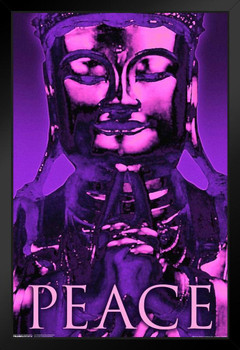 Buddha Statue Peace Motivational Inspirational Purple Black Wood Framed Art Poster 14x20