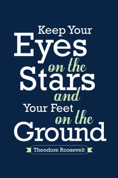 Theodore Roosevelt Keep Your Eyes on the Stars and Feet on the Ground Blue Cool Wall Art Print Poster 24x36