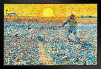 Vincent Van Gogh The Sower 1888 Van Gogh Wall Art Impressionist Painting Style Nature Spring Flower Wall Decor Landscape Field Bouquet Poster Romantic Artwork Black Wood Framed Art Poster 20x14